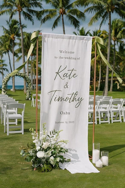 Wedding Welcome Sign Banner Personalized Custom Name Linen Fabric Wedding - Image 2