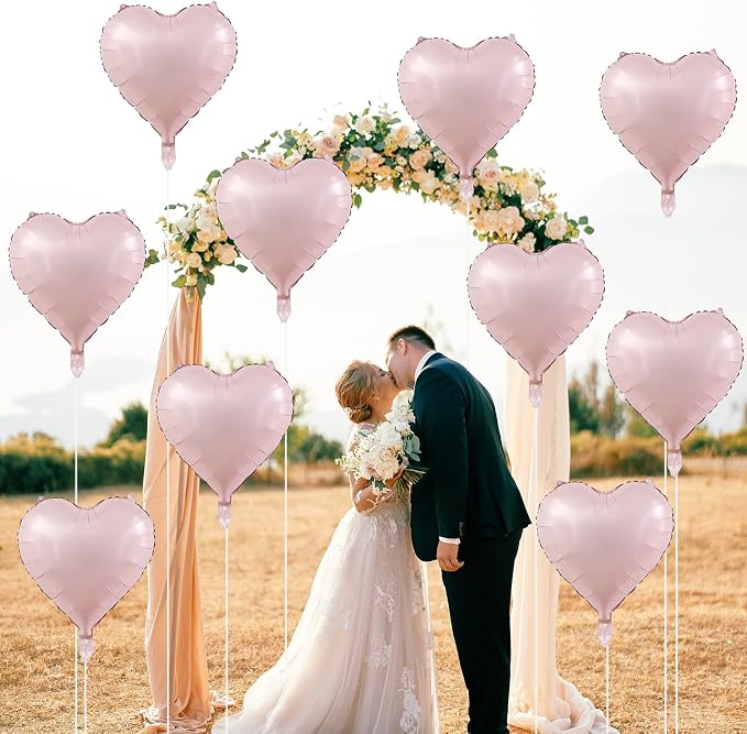 Baby Pink Heart Balloons, 18 Inch Pink Heart Balloons, Pastel Pink Helium Foil - Image 7