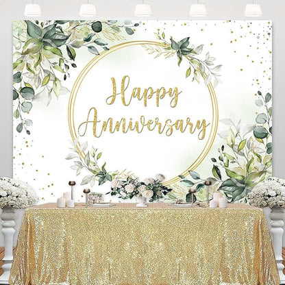 7x5ft Happy Anniversary Backdrop Sage Green Eucalyptus Wedding Anniversary - Image 2