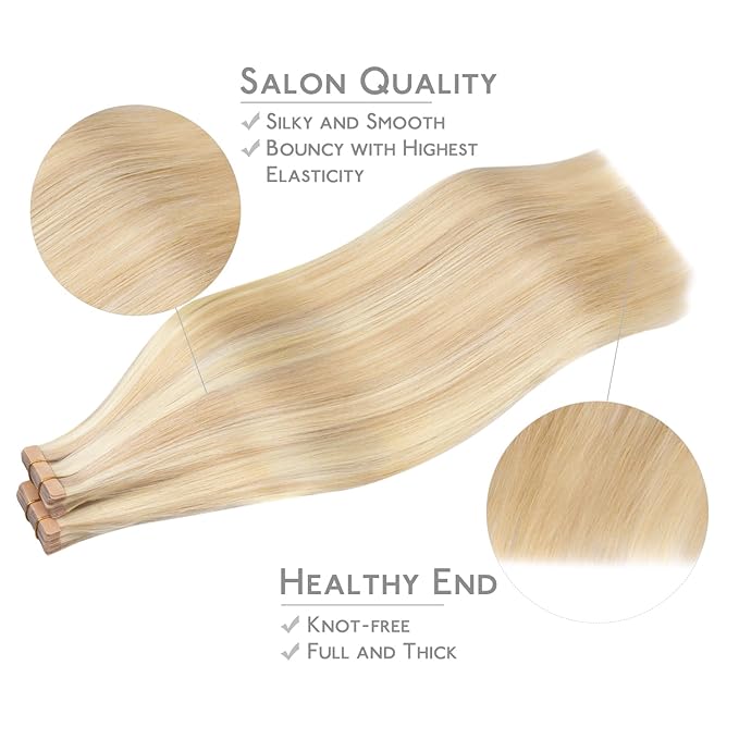 WENNALIFE Tape in Hair Extensions Human Hair, 40pcs 120g 26 inch Balayage Light Wheat Platinum Blonde Hair Extensions Real Human Hair Straight Tape in Extensions Invisible Human Hair Extensions Reusab