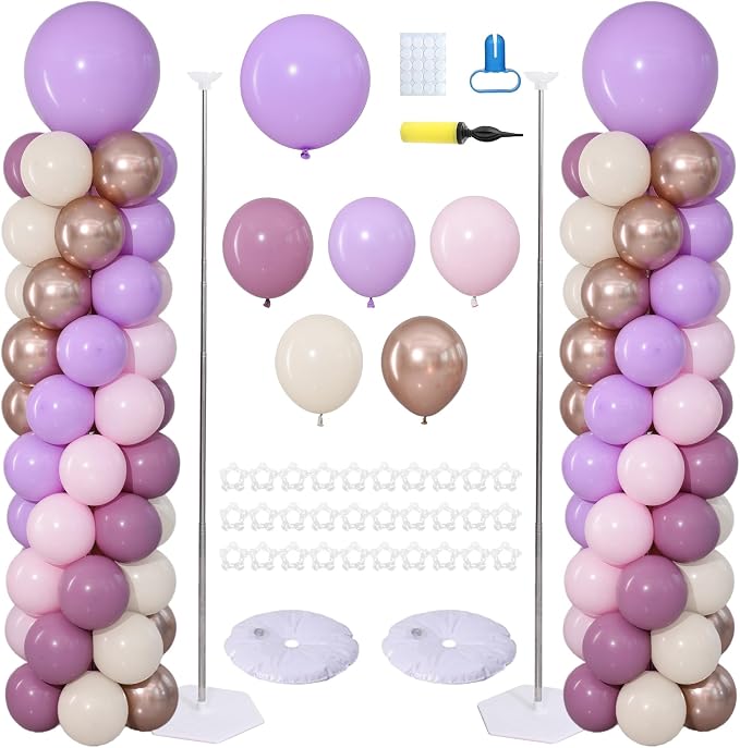Dusty Purple Pink Balloon Column Stand Kit 2 Sets Balloons Tower | 102Pcs Pink by ZyloonDecoration