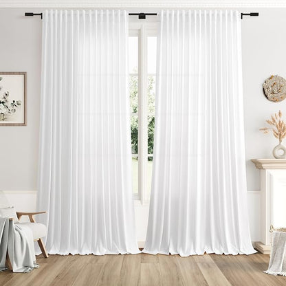 Extra Wide Linen Curtains for Living Room 108 Inch Length for Room Divider by Nanspring