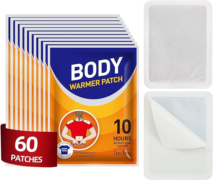 Body Warmers Heat Patches, Adhesive Heating Patches Disposable, Portable Instant Hot Packs Lasting up to 10 Hours, Travel Size Heat Pads on Cruise- 60 Packs