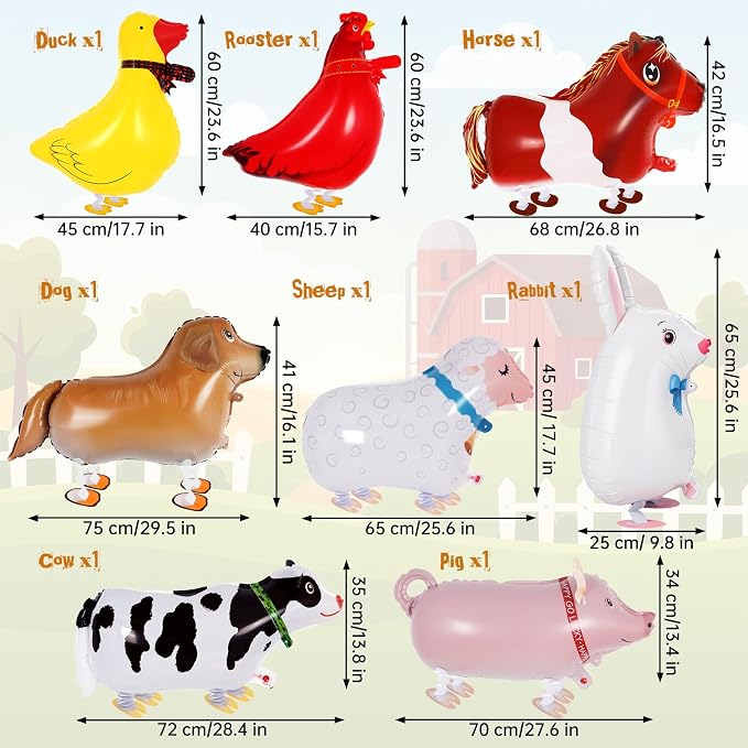 8 Pcs Walking Animal Balloons, Farm Animals Balloons, Walking Foil Mylar Balloon - Image 2