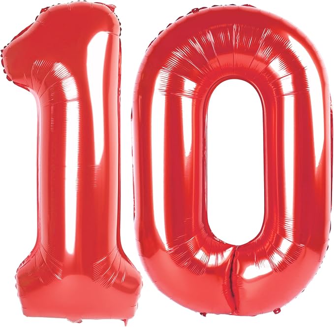 Red 10 Balloon - Number Balloon 40 Inch, 10th Red Birthday Decorations | Large by IWERP
