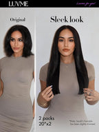 LUVME 2 Pack Straight Seamless 220g 14Pcs Clip in Hair Extensions Full Max with 14inch Remy Human Hair Extensions, Natural Black 100% Real Soft Human Hair Extension
