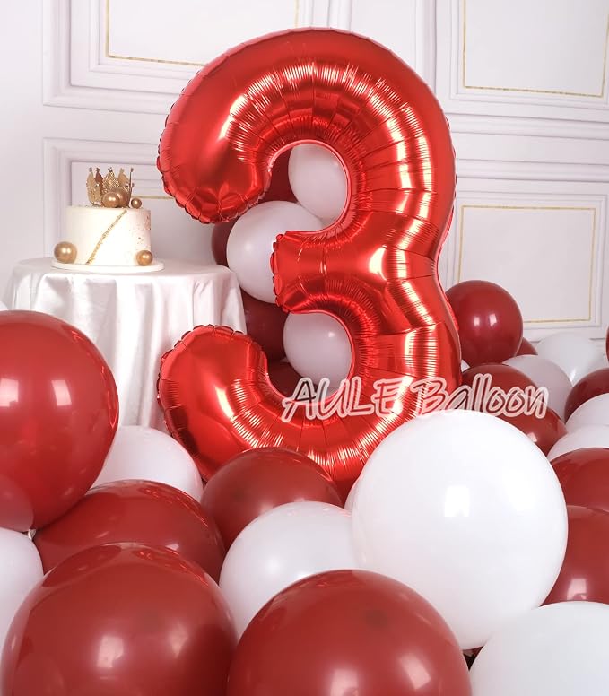 AULE 40 Inch Red 3 Balloon Number Foil 0-9 Birthday Big Numbers | Birthday - Image 4