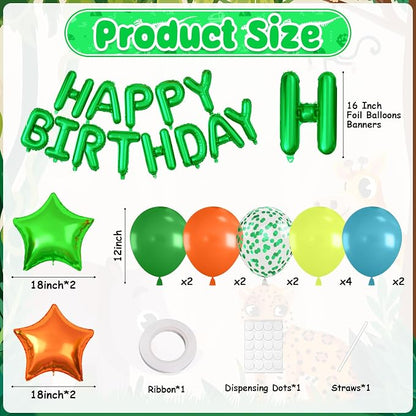 29PC Green Orange Happy Birthday Balloons Banner, 16Inch 3D Aluminum Letter - Image 2