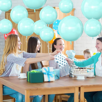 12Pcs Baby Blue Round Foil Balloons, Metallic Pastel Teal Blue Foil Balloon - Image 6