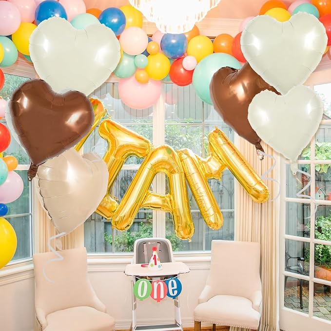 TONIFUL 30 Pcs Brown Cream Heart Foil Balloons | 18Inch Neutral Beige & Nude - Image 3