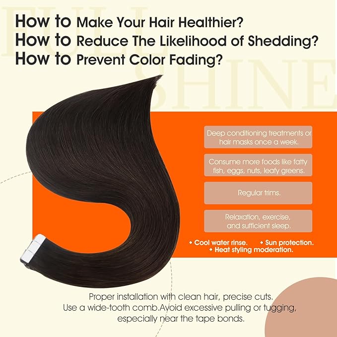 Full Shine Tape in Hair Extensions Human Hair Color 2 Darkest Brown Remy Invisible Tape ins Human Hair Extensions 28Inch Long Straight Seamless Skin Weft 50Gram 20Pcs for Women Add Length