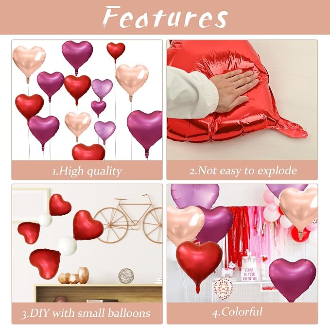 Rose Gold and Pink Heart Balloons, 18 Inch Hot Pink Heart Shape Balloons Foil - Image 4