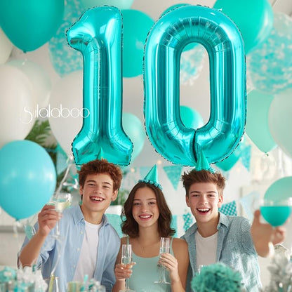 40 Inch Big Teal Blue Number 10 Foil 0-9 Mylar Helium Balloons | Large Digital - Image 6