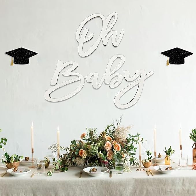 Oh Baby Sign for Backdrop, Wooden Baby Shower Sign White Letters Party Banner - Image 3
