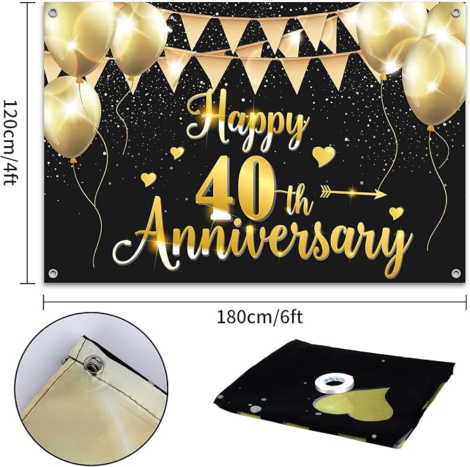 HAMIGAR 6x4ft Happy 40th Anniversary Banner Backdrop - Image 2