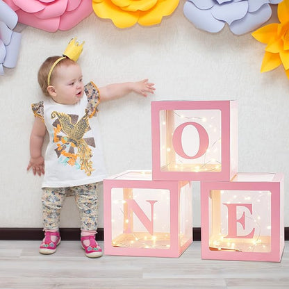 Qeeenar 3 Pcs One Balloon Box Decorations First Birthday Decorations - Image 6
