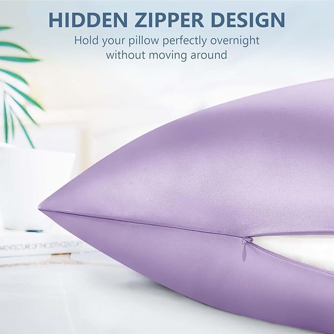 Silk Pillow Cases Standard Size 100% Mulberry Silk Pillowcase for Hair & Skin 22 Momme Both Sided Grade 6A Silk Cooling Soft Breathable 20 x 26 Inches with Hidden Zipper 1PC, Lavender