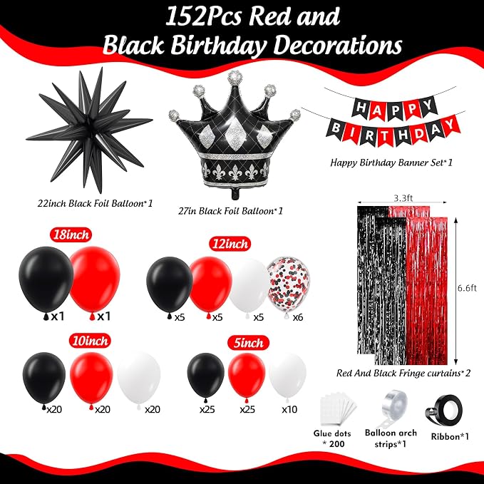 Red and Black Birthday Party Decorations 152Pcs - Image 2