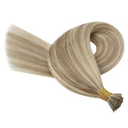 YoungSee I Tip Extensions Highlight Golden Blonde and Blonde Itip Human Hair Extensions Blond Itip Hair Extension Real Human Hair 16 Inch Keratin Tip Hair Extension Easy to Wear 80s 50g for Girls