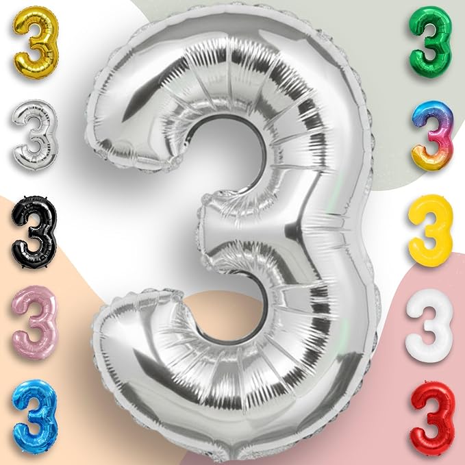 Silver Number Balloon 3 Mylar Foil Balloons 16 inch Small - Image 2