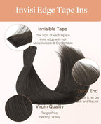 GOO GOO Invisi Edge Tape in Hair Extensions Human Hair, 1C Mocha Brown, 6pcs 20inch 18g, Virgin Remy Hair, Seamless Injected Tape, Natural Look