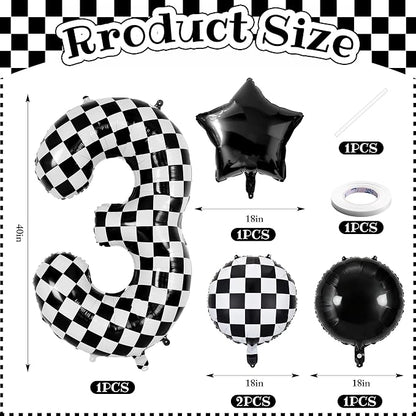 40 Inch Checkered Number 3 Balloon, Kids Boys Racing Theme Party Supplies - Image 5