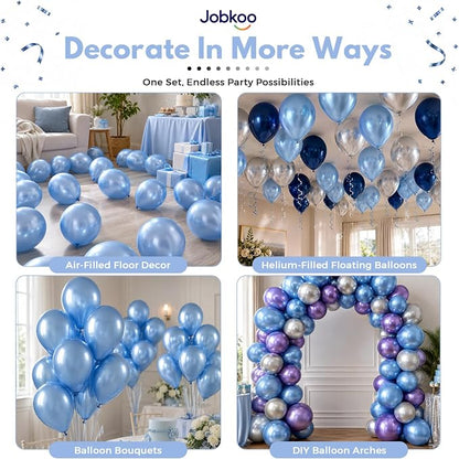 Jobkoo Metallic Blue Balloons, 12 Inch Chrome Light Baby Blue Latex Balloon | - Image 4