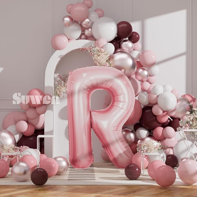 SUWEN 40 Inch Pink Large R Letter Balloons Big Foil Helium A-Z | Jumbo Mylar - Image 3