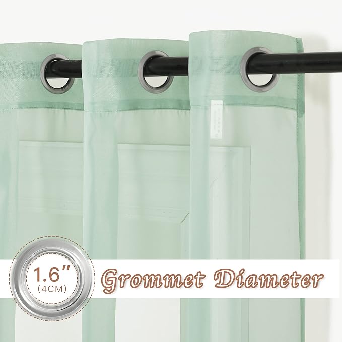 NICETOWN Sage Green Sheer Curtains 72 inches Long, Grommet Light Filtering - Image 2