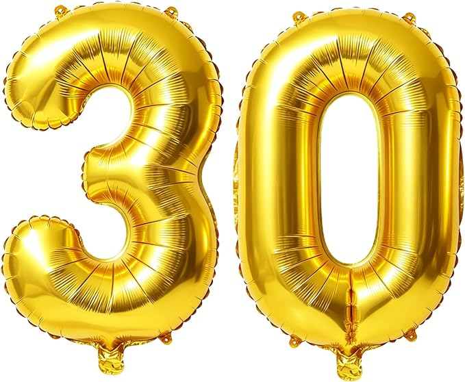 40 Inch Number 30 Balloons for 30th Birthday Party Decorations, 0-100 Gold by FOBELEC