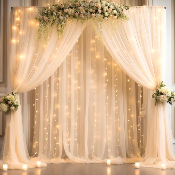 20x8ft Champagne Tulle Backdrop Curtain by Partisky