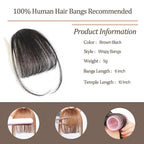 Clip In Bangs-Real Human Hair Bangs Brown Black Clip On Bangs Hair Extensions Fake Bangs Human Hair Wispy Bangs Hair Clip Fringe With Temples Hairpieces Curved Bangs For Daily Wear