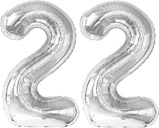 22 Balloon - Silver Birthday Number Balloons, 40 Inch Decorations Men Women | by ALPHADELTAPI