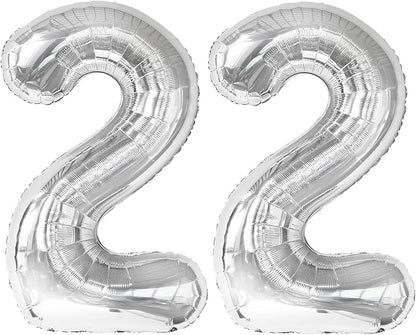22 Balloon - Silver Birthday Number Balloons, 40 Inch Decorations Men Women | by ALPHADELTAPI