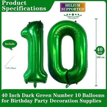 Dark Green 10 Number Balloons, 40 Inch Giant Number 10 Balloons Foil Mylar - Image 2