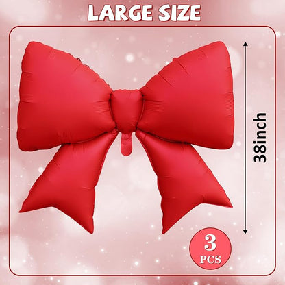 Red Bow Balloons 38 Inch, Giant Red Bowknot Foil Mylar Coquette Party - Image 2