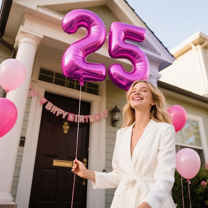 40 Inch Rose Purple Number 25 Balloons Foil Digital Helium Number Balloons - Image 2