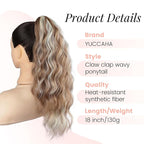 Claw Clip Ponytail Extension 18" for Women Wavy Pony Tail Clip in Hair Extensions Fluffy Natural Looking Synthetic Hairpiece for Daily Use (Honey Gold Mixed Light Blonde)