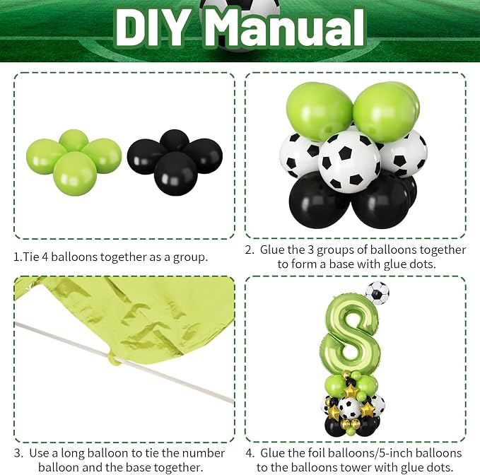 Green Number 8 Balloon Soccer 40 Inch Number Eight Foil Balloons Tower Set - Image 6