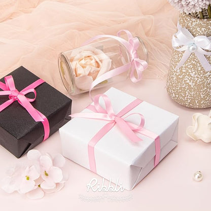 Ribbli Pink Satin Ribbon 3/8 Inch x 4 Rolls Total 40 Yards- White Pink Ribbon - Image 5