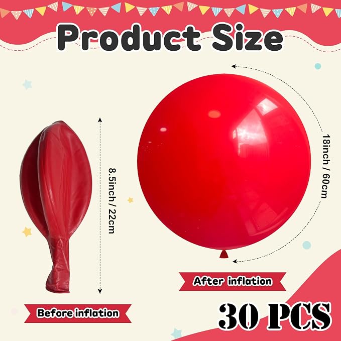 30pcs Red Balloons 18 Inch Latex Large Balloon - Image 2
