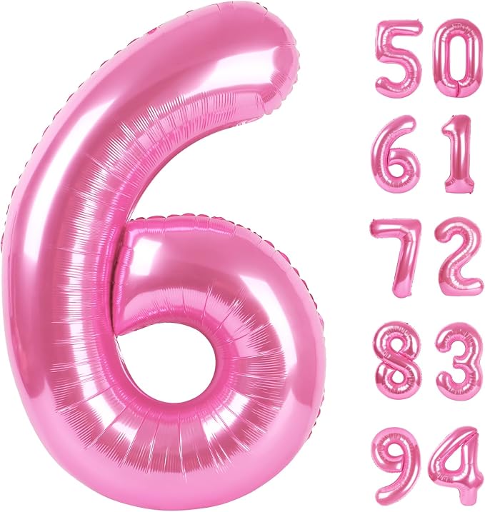 Pink 6 Balloon - Number Balloon 40 Inch, 6th Pink Birthday Decorations | Large by IWERP