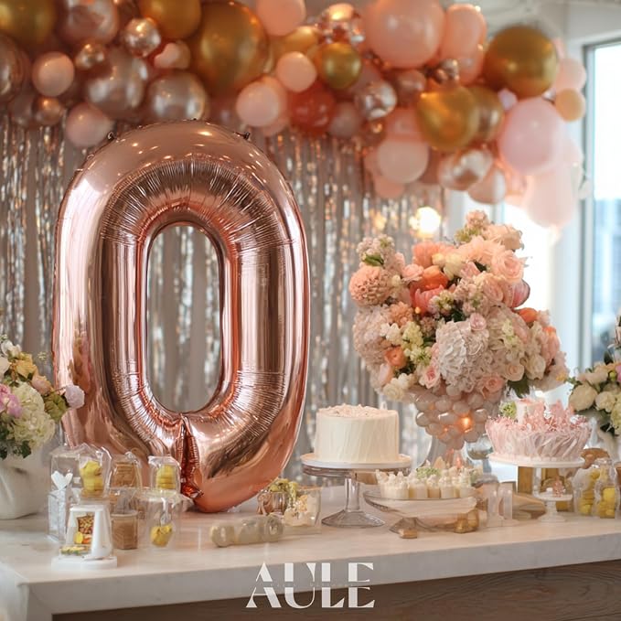 AULE 40 Inch Rose Gold 0 Balloon Number Foil 0-9 Birthday Big Numbers | - Image 2