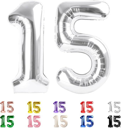 15 Balloon Numbers 40Inch for 15th Year Old Birthday Decorations, Inflation by Mluchee