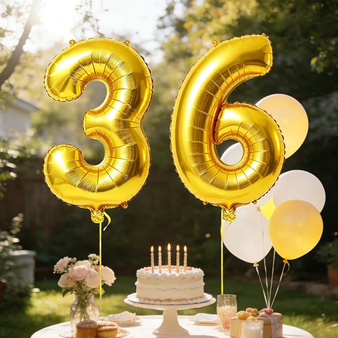 40 Inch Number 36 Balloons for 36th Birthday Party Decorations, 0-100 Gold - Image 3