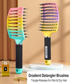 KTKUDY Detangling Brush Getting Knots Out without Pain - Boar Bristles HairBrush Make Hair Shiny & Healthier Vented Detangler Brush for Women Men Kids Wet and Dry Hair (Rainbow & Yellow-Purple)