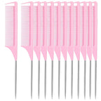 Rat Tail Combs 12 PCS, Parting Combs for Braiding Hair Carbon fiber heat-resistant anti-static,for Sectioning, Parting, Styling Hair (Pink)