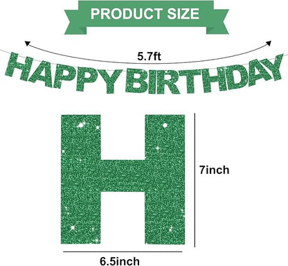BEISHIDA Pre-Strung Glitter Green Happy Birthday Banner Party Sign Decor | NO - Image 2