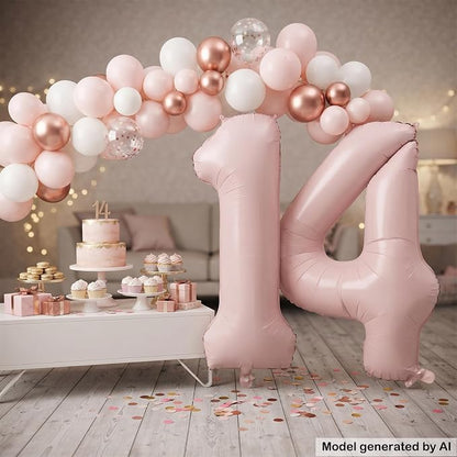 40" Light Pink Foil Number 14 Balloon - Image 5