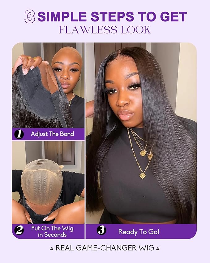 9x6 SKINLIKE Real HD Lace Closure Wig, Straight 180% Density 0.10mm Ultra-thin Swiss Lace Pre-plucked Bleached Small Knots With Baby Hair Natural Black Human Hair Wigs 24 Inch